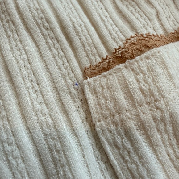 NWT BLU PEPPER Cream Ribbed Open Front Cardigan with Lace Trim Pockets Medium - Picture 4 of 7